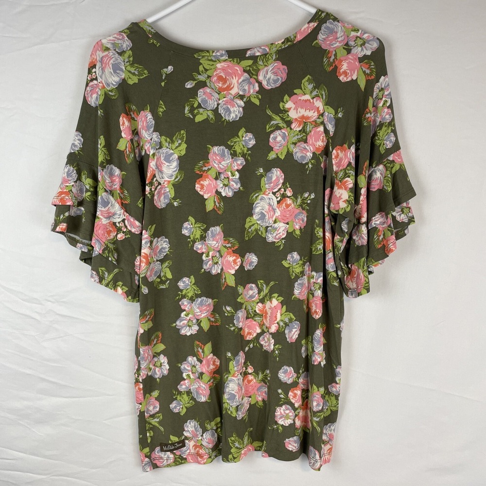 Matilda Jane Blouse Women's Size‎ Extra Small Flare Sleeve Floral Green Boho - Picture 3 of 9